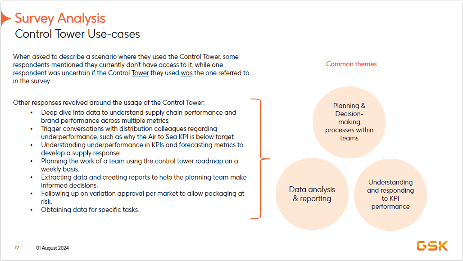 Control Tower use cases, planning, data analysis, understanding KPI performance
