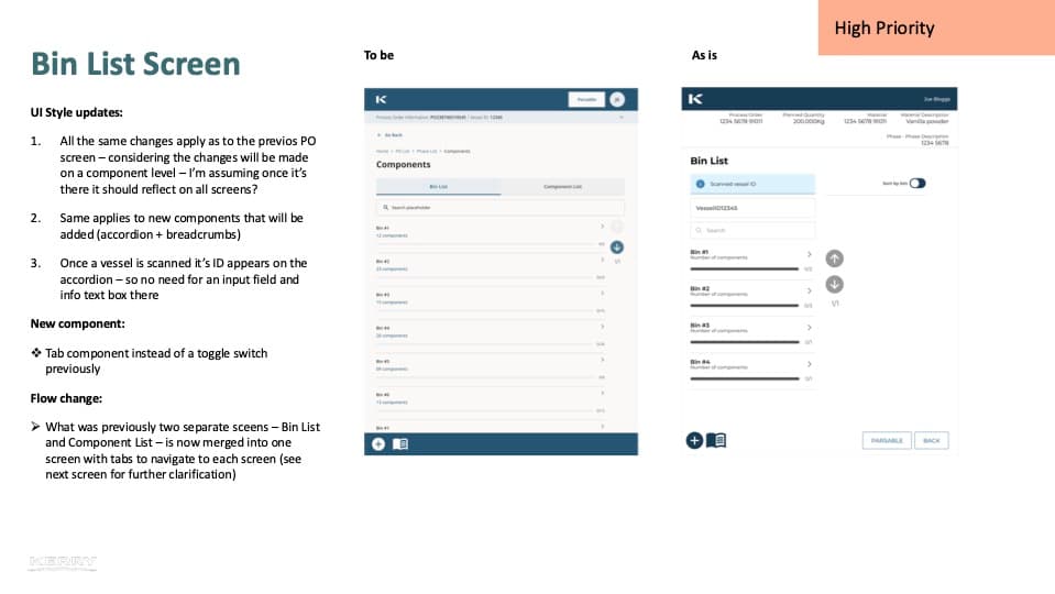 Bin List Screen